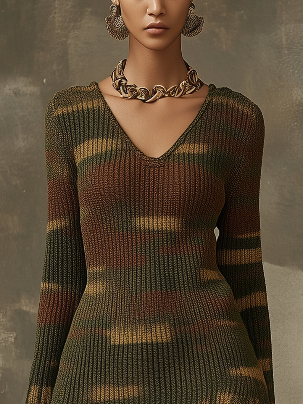 Green Tones Camouflage Knit Mini Dress - Eliza-Warszawa