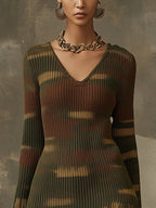 Green Tones Camouflage Knit Mini Dress - Eliza-Warszawa