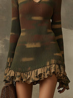 Green Tones Camouflage Knit Mini Dress - Eliza-Warszawa