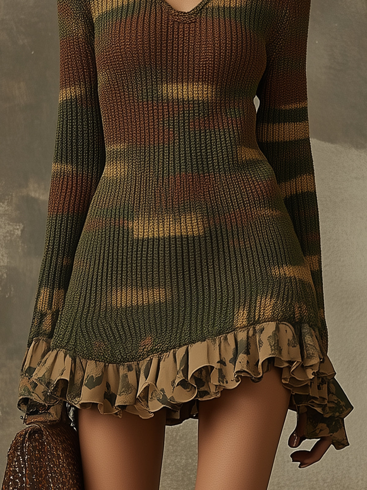 Green Tones Camouflage Knit Mini Dress - Eliza-Warszawa