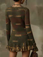 Green Tones Camouflage Knit Mini Dress - Eliza-Warszawa