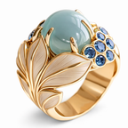 Greenish Stone Gold Leaf Ring