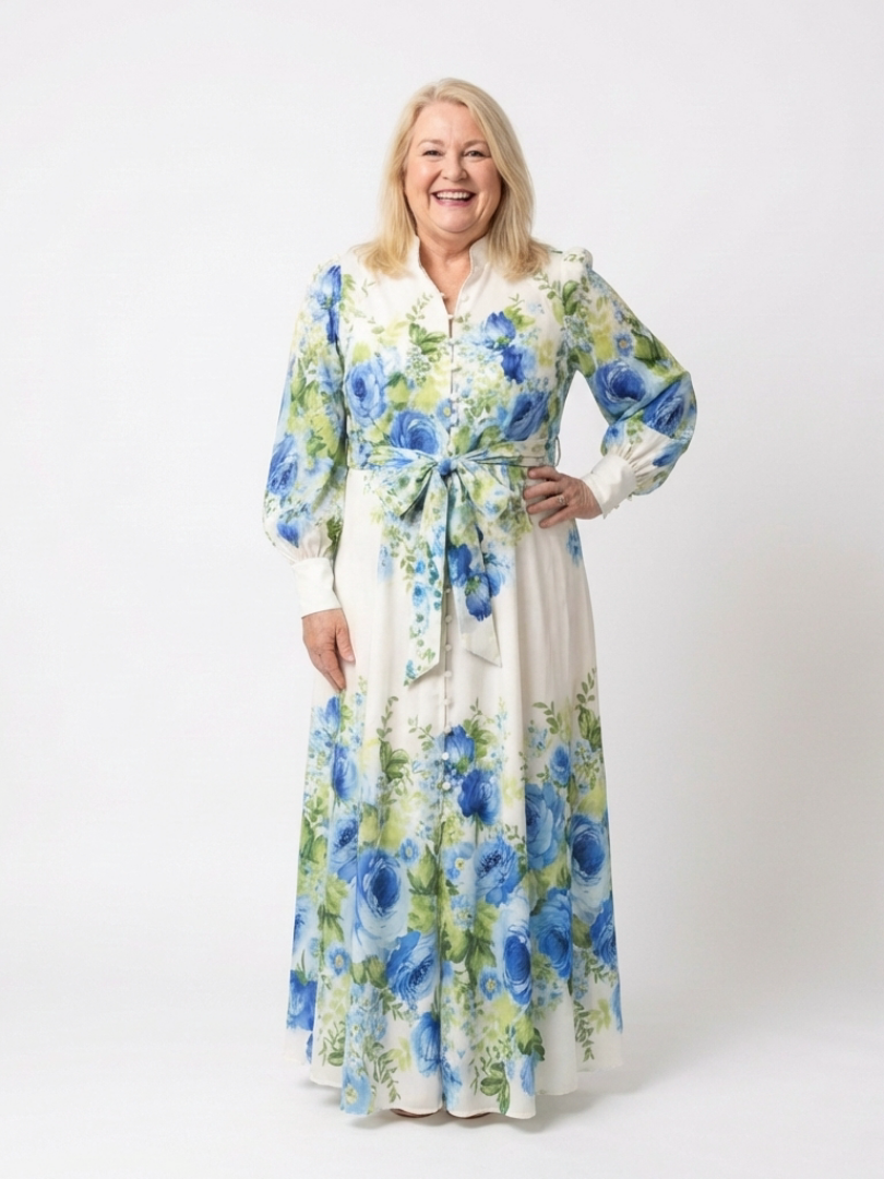Harper - Long Sleeve Floral Button Front Maxi Dress - Eliza-Warszawa