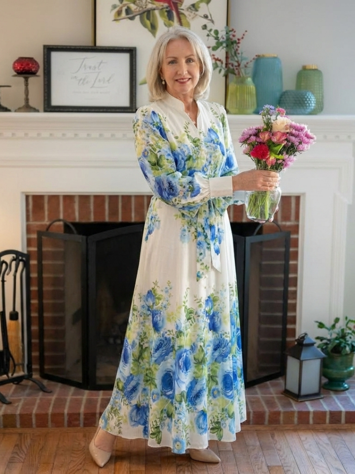Harper - Long Sleeve Floral Button Front Maxi Dress - Eliza-Warszawa