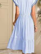 Hazel® |  Striped Notched Ruffle Sleeve Dress - Eliza-Warszawa