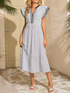 Hazel® |  Striped Notched Ruffle Sleeve Dress - Eliza-Warszawa