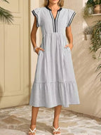 Hazel® |  Striped Notched Ruffle Sleeve Dress - Eliza-Warszawa