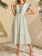 Hazel® |  Striped Notched Ruffle Sleeve Dress - Eliza-Warszawa