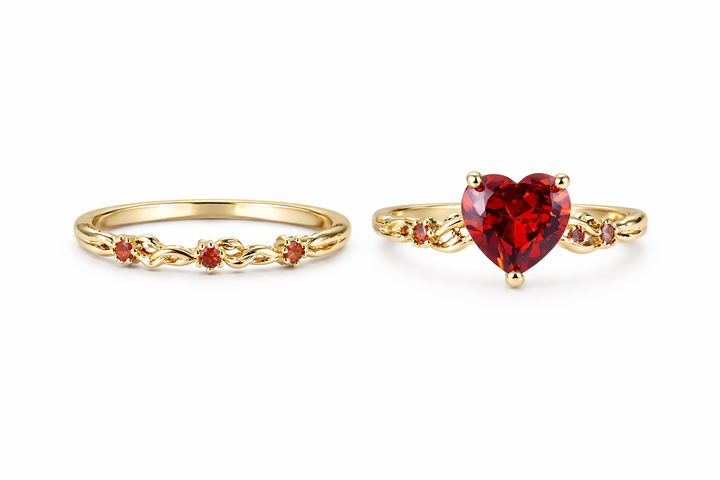 Heart & Ruby Ring Set