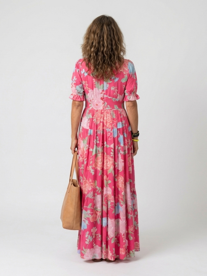 Ione - Short Sleeve V Neck Floral Midi Dress - Eliza-Warszawa