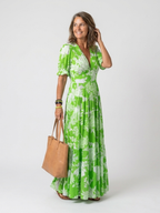 Ione - Short Sleeve V Neck Floral Midi Dress - Eliza-Warszawa