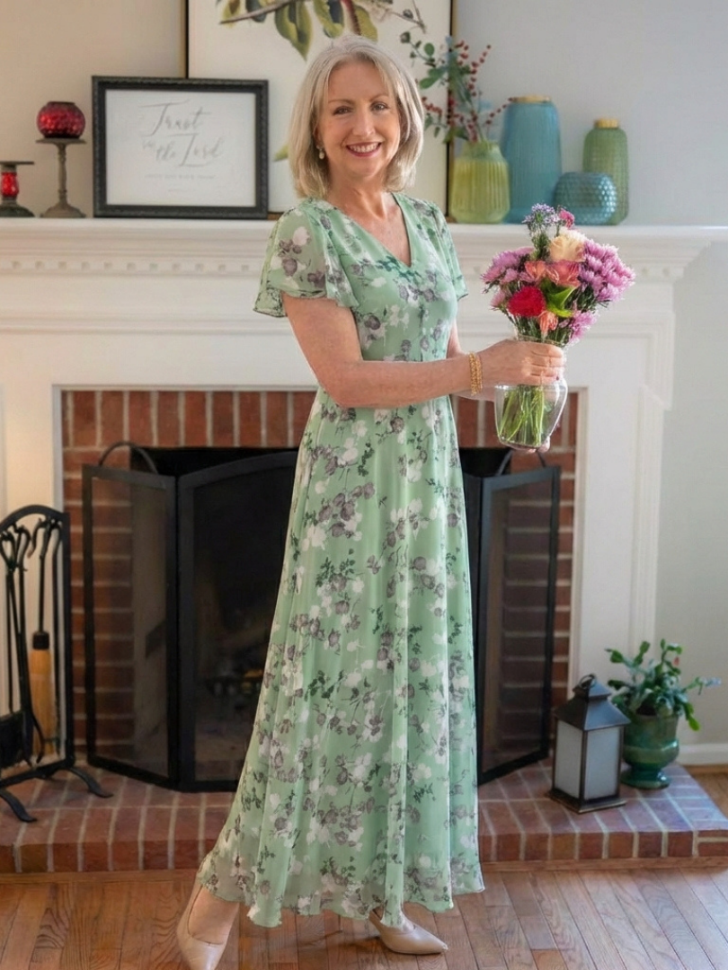 Ismeria | Floral Chiffon Maxi Dress - Eliza-Warszawa