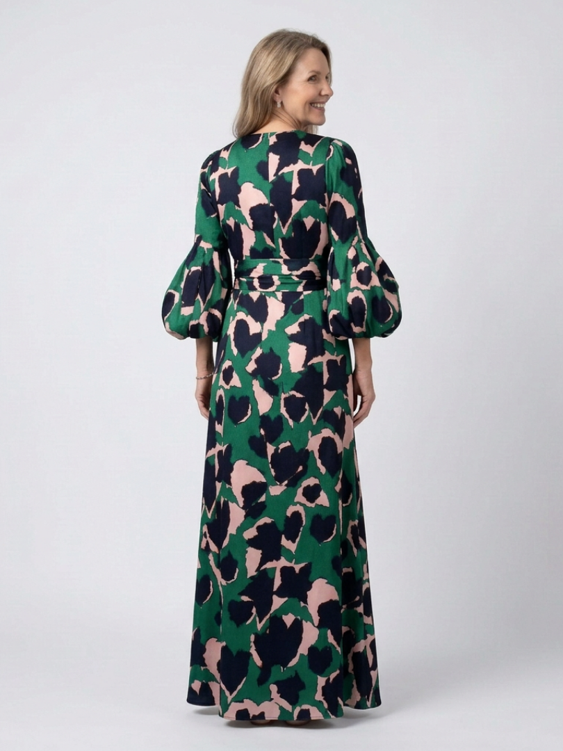 Isolde | Long-sleeved maxi dress with a V-shaped tie belt - Eliza-Warszawa