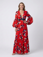 Isolde | Long-sleeved maxi dress with a V-shaped tie belt - Eliza-Warszawa