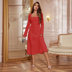 KIKYA™ - Classy Plain Flounce Sleeve Square Neck Dress - Eliza-Warszawa