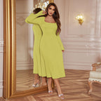 KIKYA™ - Classy Plain Flounce Sleeve Square Neck Dress - Eliza-Warszawa