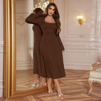 KIKYA™ - Classy Plain Flounce Sleeve Square Neck Dress - Eliza-Warszawa