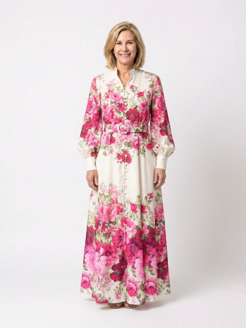 Kennedy - Long Sleeve Floral Belted Maxi Dress - Eliza-Warszawa