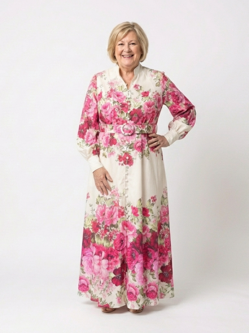 Kennedy - Long Sleeve Floral Belted Maxi Dress - Eliza-Warszawa