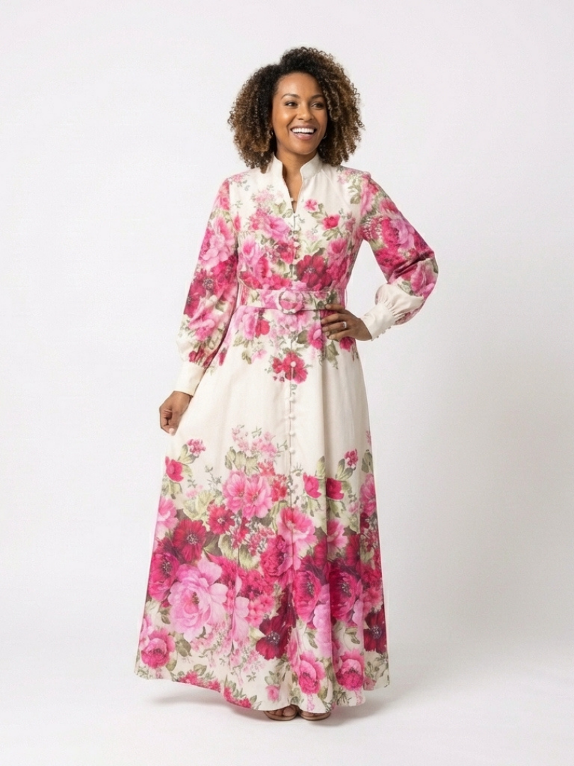 Kennedy - Long Sleeve Floral Belted Maxi Dress - Eliza-Warszawa
