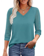 Amélie™ | Lace Sleeve Blouse with Elegant V-Neck - Eliza-Warszawa