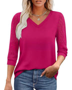 Amélie™ | Lace Sleeve Blouse with Elegant V-Neck - Eliza-Warszawa