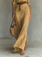 Ladies Lapel Long Sleeve Shirt Belted Maxi Dress - Eliza-Warszawa
