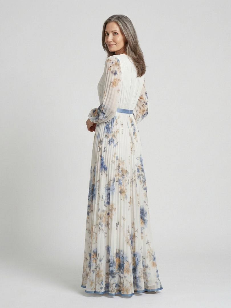 Lavinia | V-Neck Long Sleeve Maxi Dress with Floral Pattern - Eliza-Warszawa
