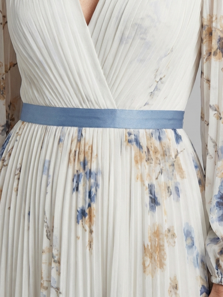 Lavinia | V-Neck Long Sleeve Maxi Dress with Floral Pattern - Eliza-Warszawa