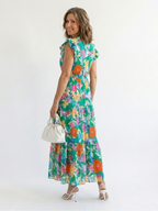 Lila - Floral V-Neck Tiered Midi Dress - Eliza-Warszawa