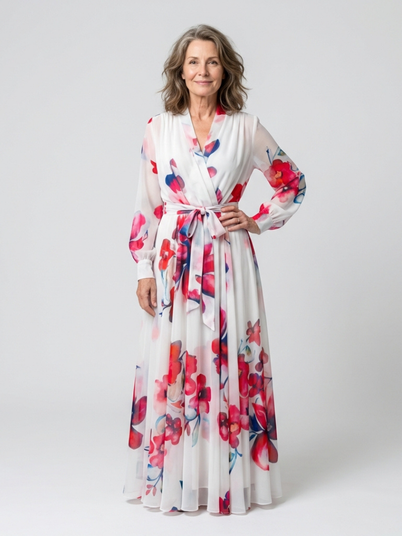 Lillian | Floral Wrap Maxi Dress with Long Sleeves - Eliza-Warszawa
