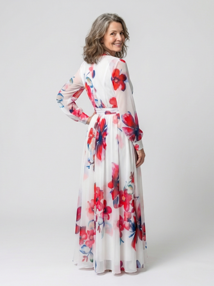 Lillian | Floral Wrap Maxi Dress with Long Sleeves - Eliza-Warszawa
