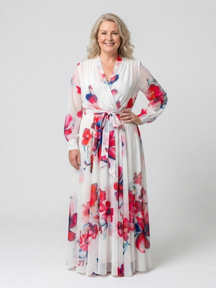 Lillian | Floral Wrap Maxi Dress with Long Sleeves - Eliza-Warszawa
