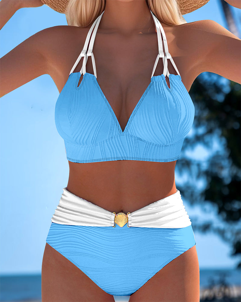 Lily™ | High Waisted Double Strap Swimsuit with Contrast Color - Eliza-Warszawa