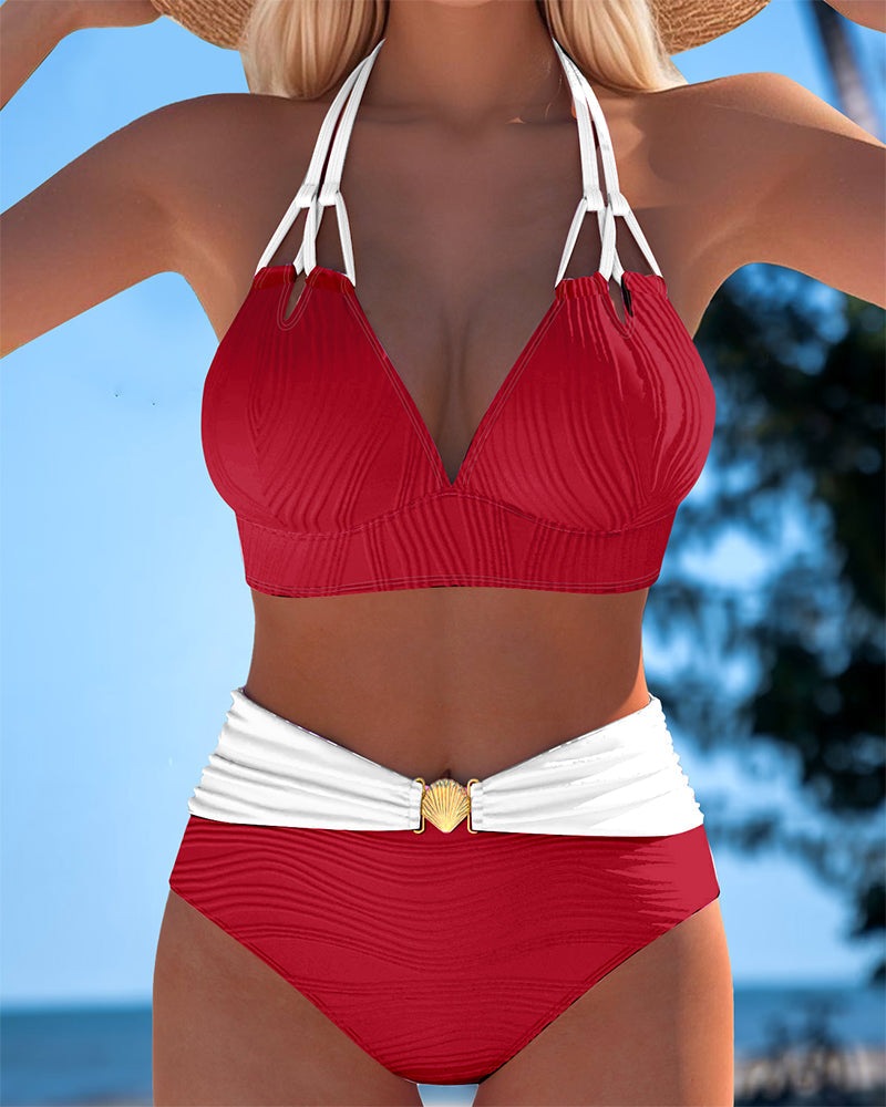 Lily™ | High Waisted Double Strap Swimsuit with Contrast Color - Eliza-Warszawa