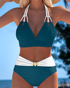 Lily™ | High Waisted Double Strap Swimsuit with Contrast Color - Eliza-Warszawa