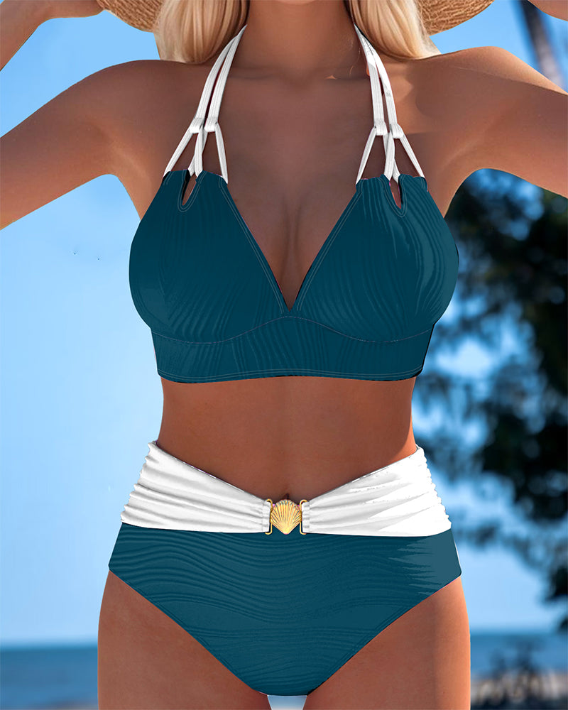 Lily™ | High Waisted Double Strap Swimsuit with Contrast Color - Eliza-Warszawa