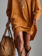 Loose lapel V-neck printed long-sleeved midi dress - Eliza-Warszawa