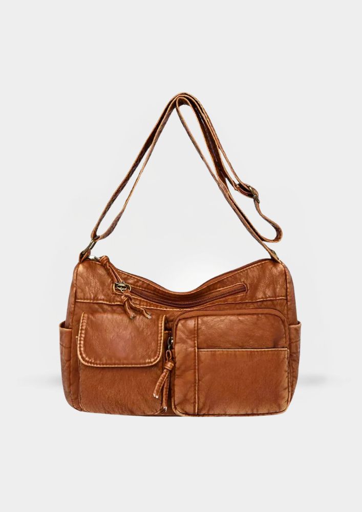 Lykke™ | Vintage Leather Shoulder Bag with Multiple Pockets - Eliza-Warszawa