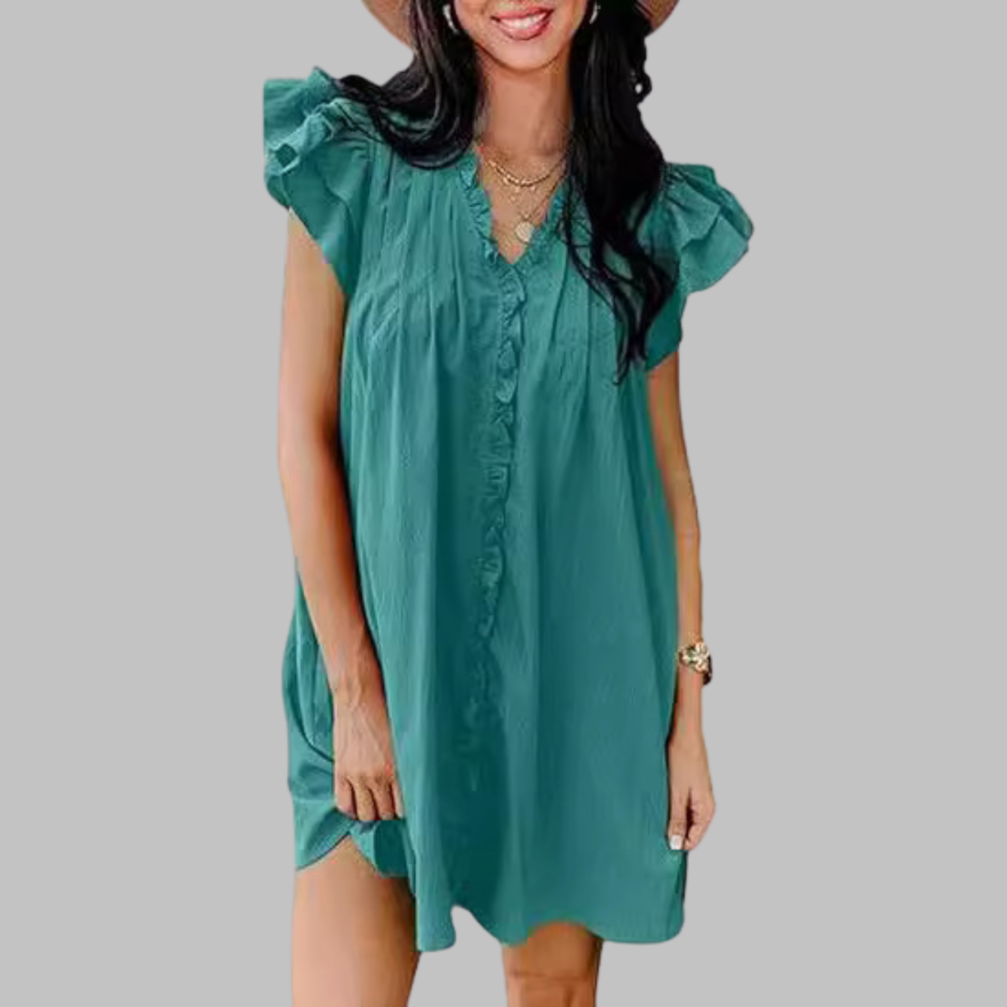 MARCELLA™ - Casual V-Neck Ruffled Midi Dress - Eliza-Warszawa