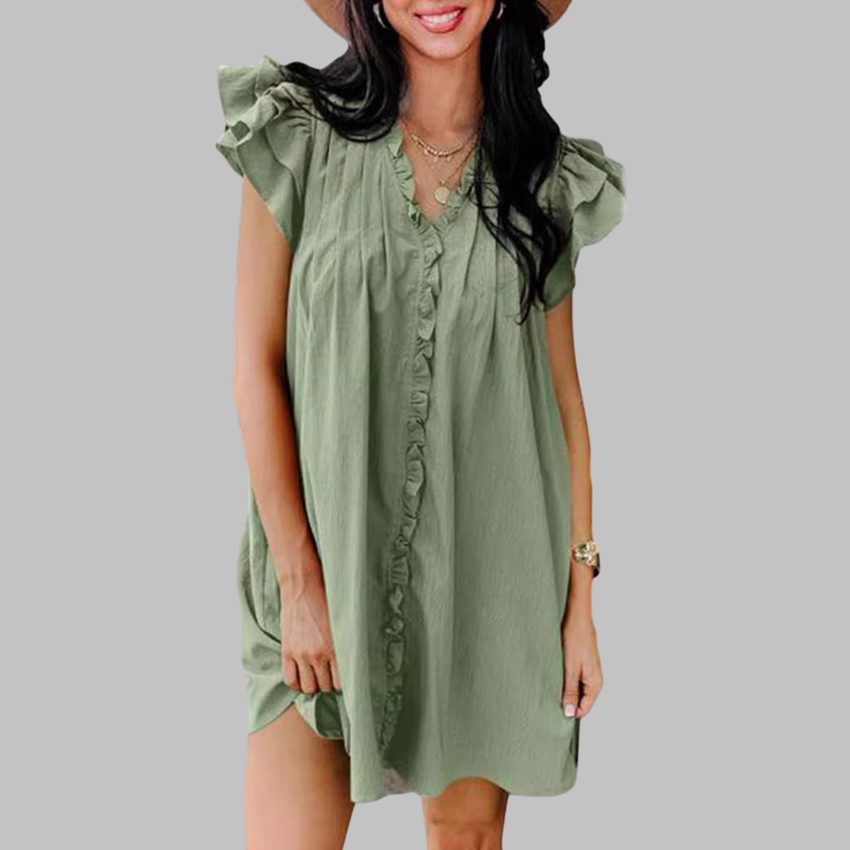 MARCELLA™ - Casual V-Neck Ruffled Midi Dress - Eliza-Warszawa