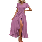MARJORIE™ - Cozy Summer Wrap Ruffle Hem Split Maxi Dress - Eliza-Warszawa