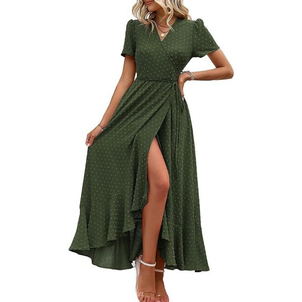 MARJORIE™ - Cozy Summer Wrap Ruffle Hem Split Maxi Dress - Eliza-Warszawa