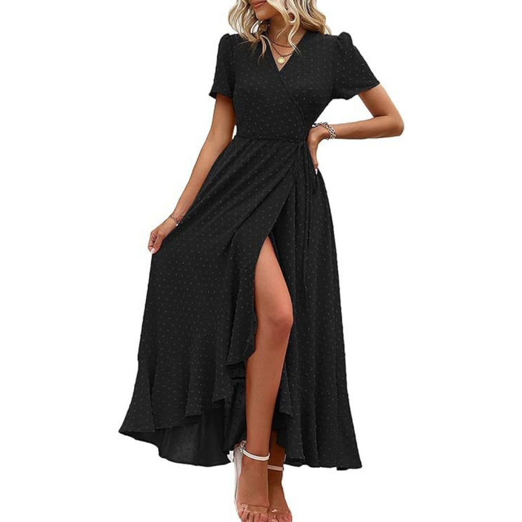 MARJORIE™ - Cozy Summer Wrap Ruffle Hem Split Maxi Dress - Eliza-Warszawa