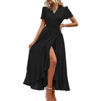MARJORIE™ - Cozy Summer Wrap Ruffle Hem Split Maxi Dress - Eliza-Warszawa