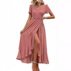 MARJORIE™ - Cozy Summer Wrap Ruffle Hem Split Maxi Dress - Eliza-Warszawa