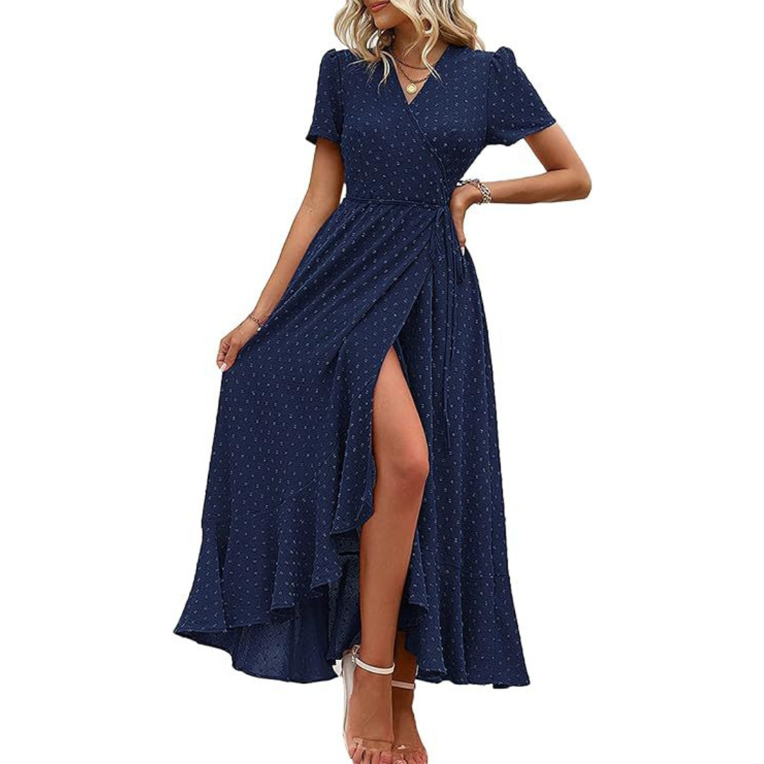 MARJORIE™ - Cozy Summer Wrap Ruffle Hem Split Maxi Dress - Eliza-Warszawa