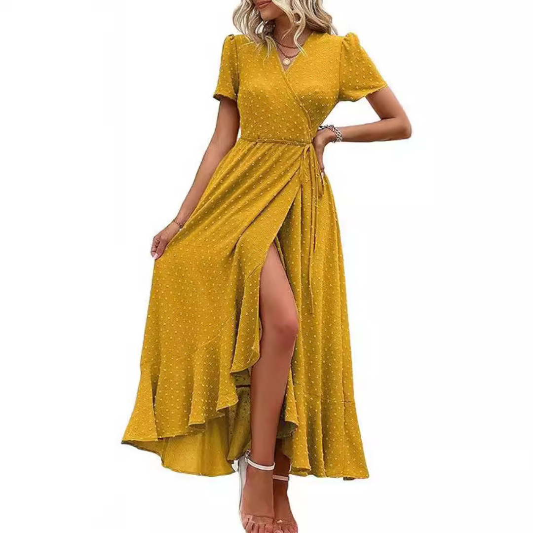 MARJORIE™ - Cozy Summer Wrap Ruffle Hem Split Maxi Dress - Eliza-Warszawa
