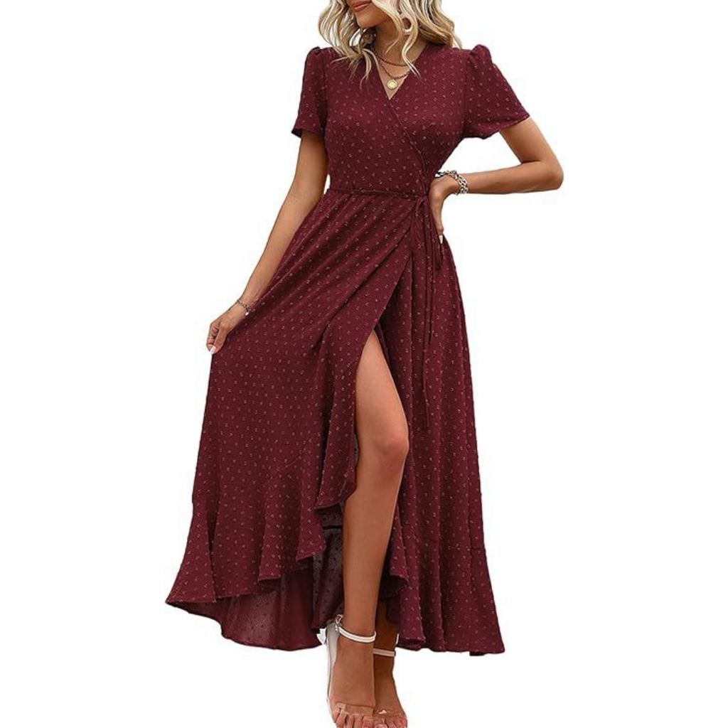 MARJORIE™ - Cozy Summer Wrap Ruffle Hem Split Maxi Dress - Eliza-Warszawa