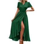 MARJORIE™ - Cozy Summer Wrap Ruffle Hem Split Maxi Dress - Eliza-Warszawa
